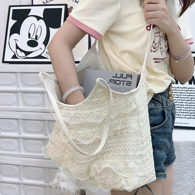 Niche fairy tote bag new lace mesh large capacity armpit bag travel vacation travel shoulder bag