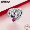 WOSTU 925 Silver Family Jewelry Series Mother & Daughter Charm Sister Beads Angel Guardian Pendant Fit DIY Bracelet NEW