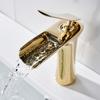 Hot Sale Waterfall Gold Hot Cold Water Basin Mixer Faucet Single Lever Brass Bathroom Sink Faucet Mixer Tap