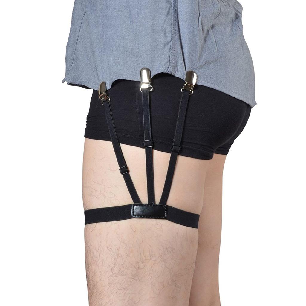 1 Pair  Men Shirt Stays Belt with Non-slip Locking Clips Keep Shirt Tucked Leg Thigh Suspender Garters Strap