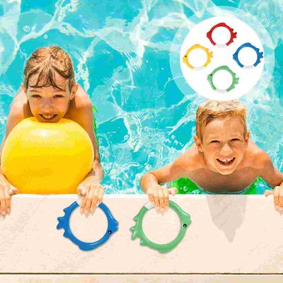 4 Pcs Colorful Diving Ring Kids Plaything Outdoor Toy Beach Toys Summer Plastic