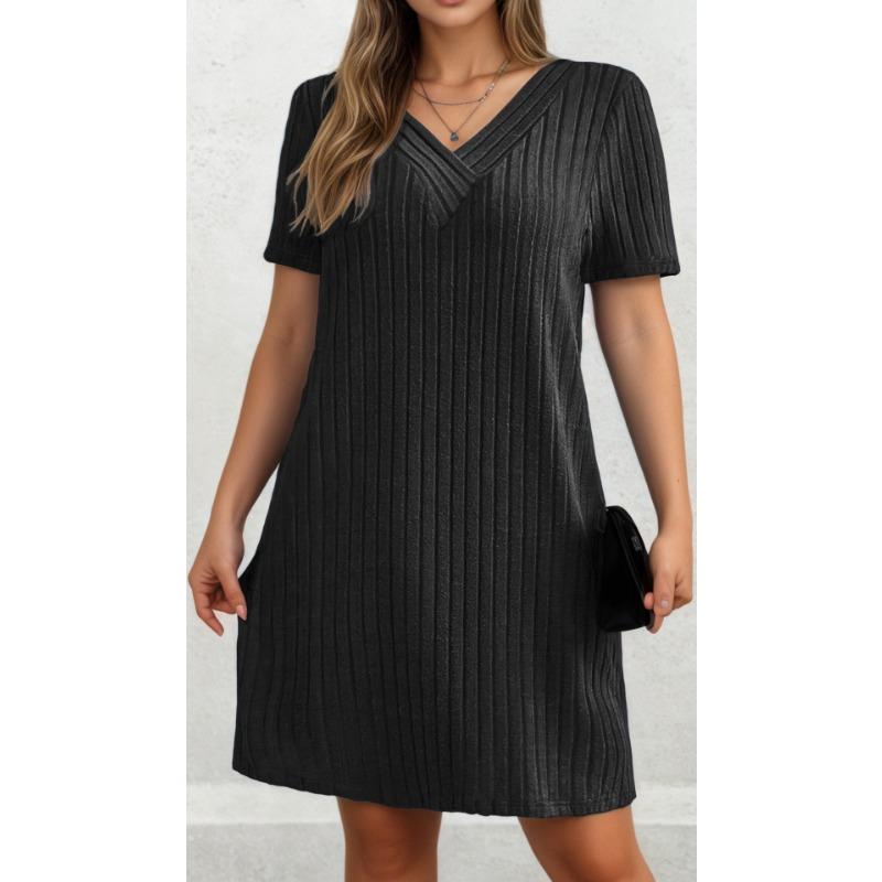 Women S Plus Size V Neck Short Sleeve Elegant Dress