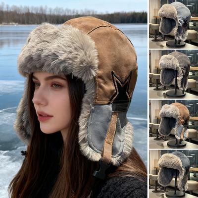 Lei Feng Hat with Adjustable Plush Lining All-Round Thermal Barrier Ear Protection Hat Windproof Water-Repellent Winter Cap