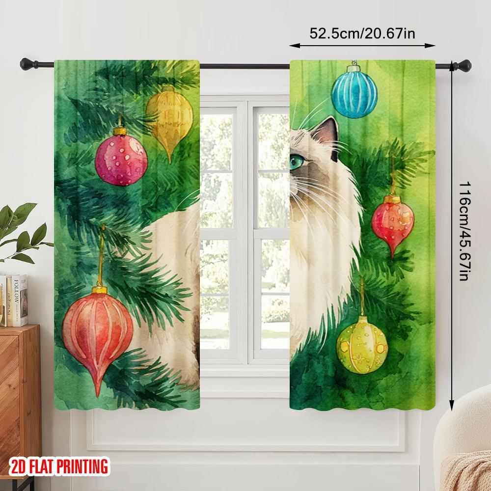 2pcs,2D Plane Printing Print Curtains Longhair Cat by Tree Durable Polyester (without Rod) Versatile All for Living Room,