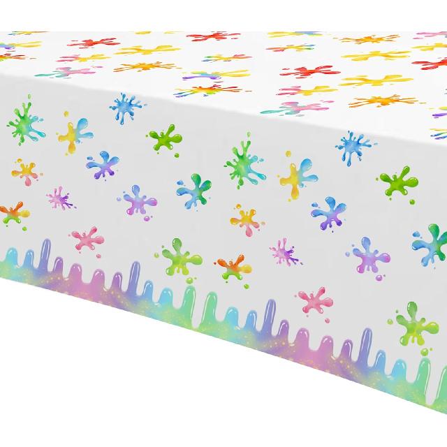 Xigejob Slime Birthday Party Tablecloth Decorations for Kids, Disposable Colorful Splatter Splash Theme Pink Slime Party Supplies Tablecover, 3 Pack,
