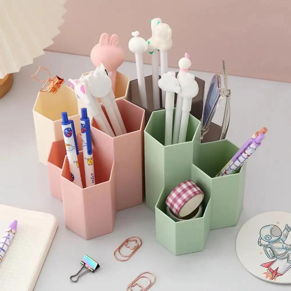 Brush Storage Box Pen Holder Roomy Honeycomb Shape Slant Insert Desk Organizer Plastic 3 Lattices Cosmetic Make-up Stud