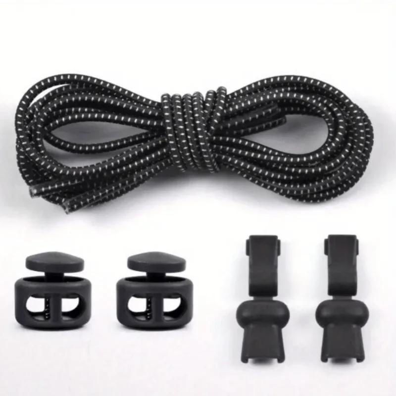 1 pair Colorful elastic band circular spring buckle adult and child elastic no tying, black and white lazy shoelaces