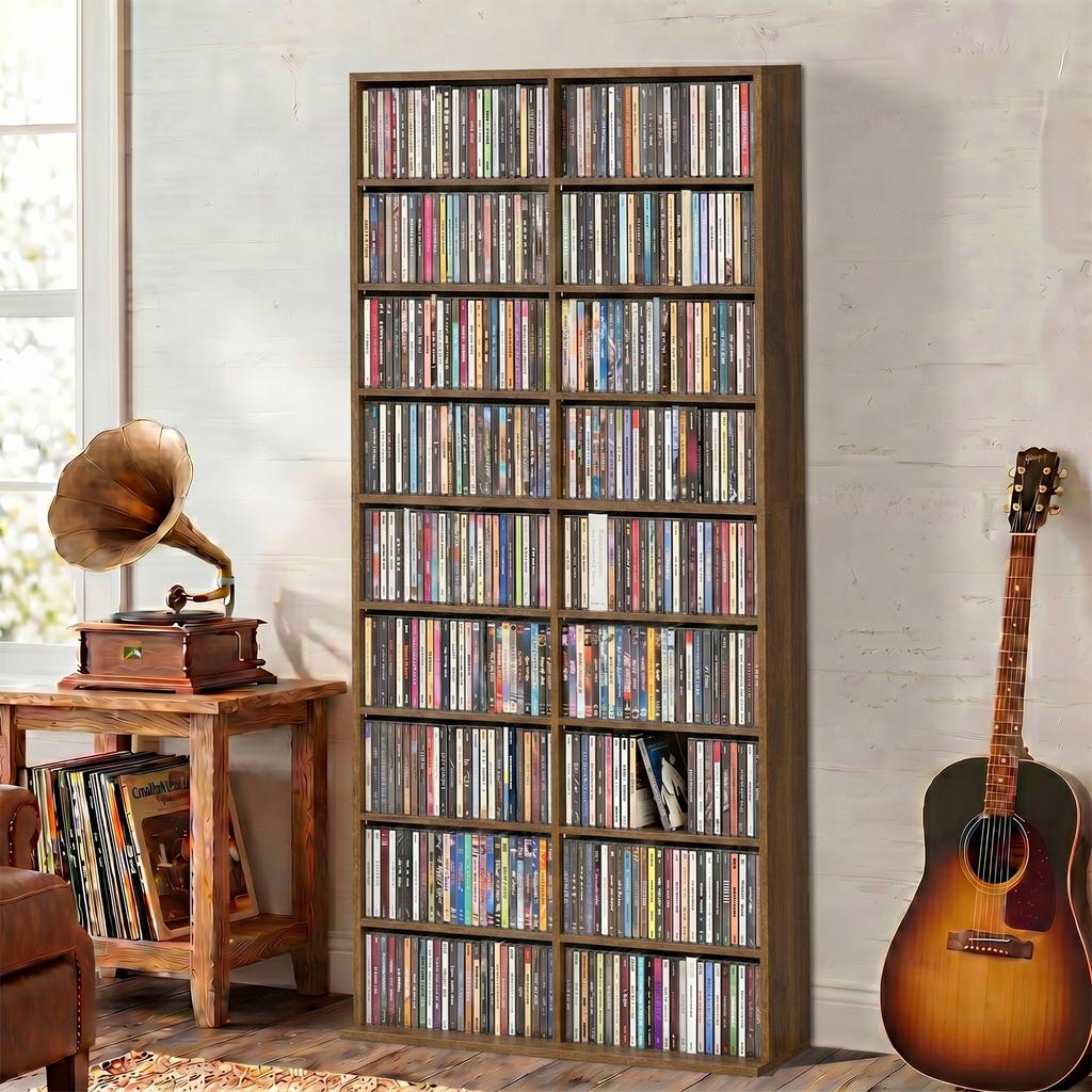 CD and DVD storage 18 Compartments 78.5x24x175cm Dark Walnut