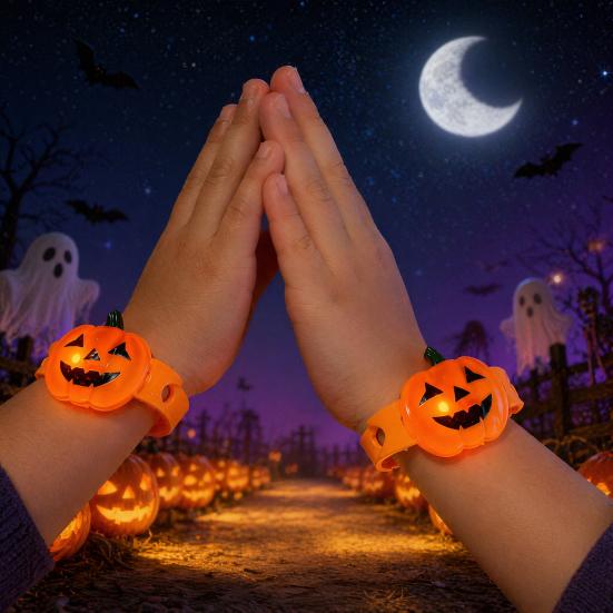 Halloween Wristband, LED Light Up Bracelets, Spooky Skull Eyeball Spider Pumpkin Wrist Bands for Halloween Party Supplies