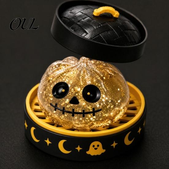 Spooky Halloween Decor Decompression Toy, with Glitter Squishy Dumpling Pumpkin/Eyeball/Ghost Shape, Portable Anxiety Relief Gifts Stress Sensory