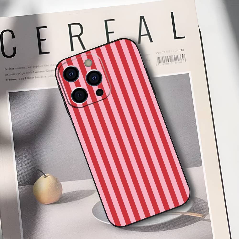 Burgundy White Stripe pattern Phone Case For iPhone 17,16,15,14,13,12,11 Plus,Pro Max,XS,Soft Black Cover