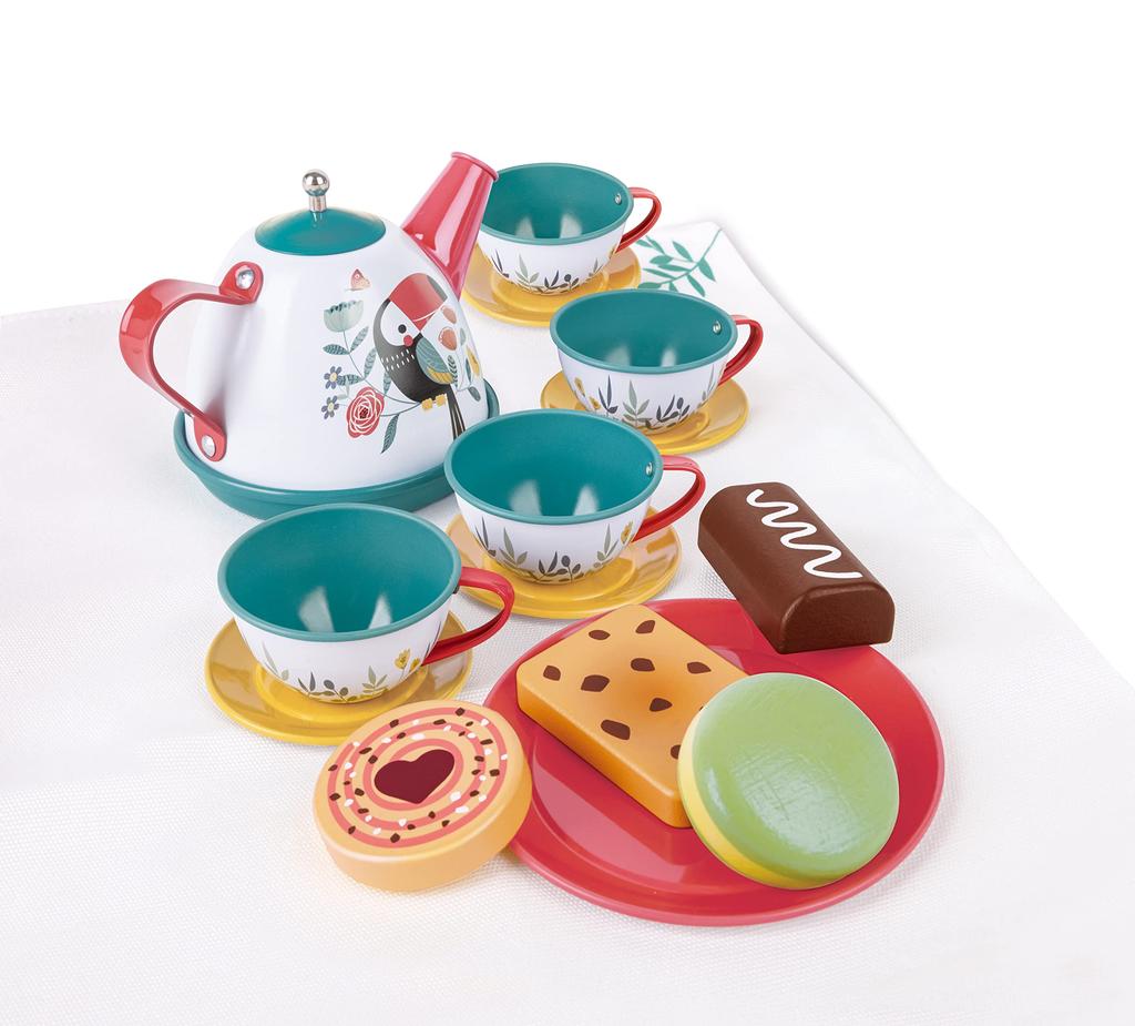 Hape Anywhere Tea Set Trunk, Wooden Pretend Play Toy for Ages 3 and Up, E3185
