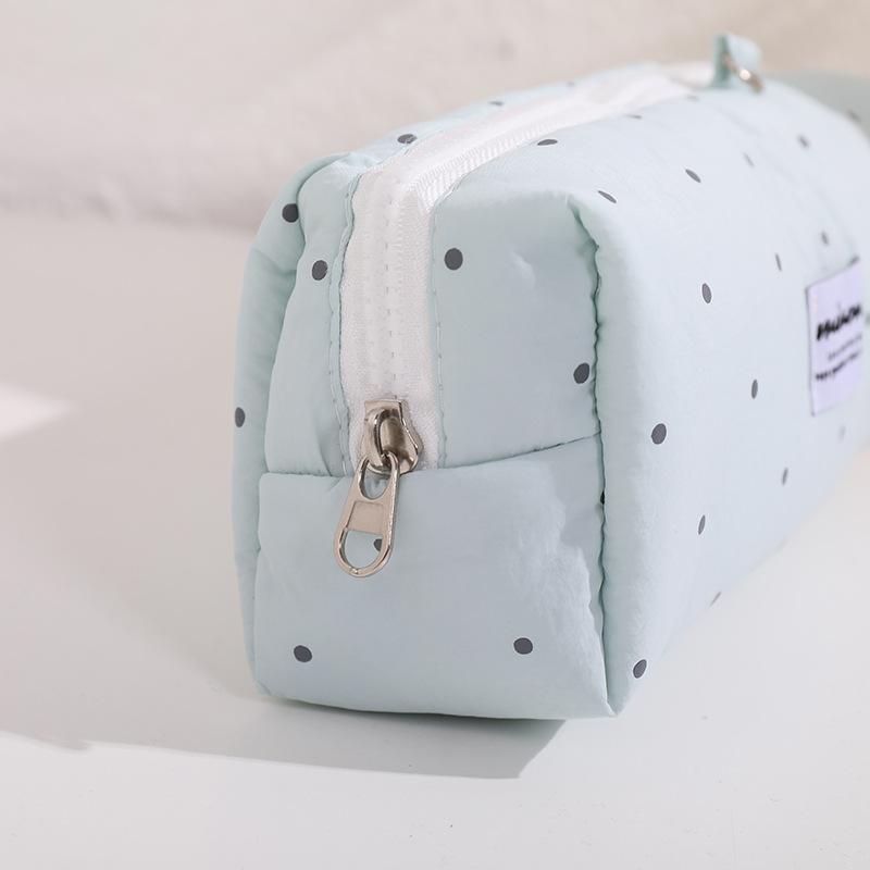 1Pcs  Korean Polka Dot Solid Color Pencil Case Student Stationery Large Capacity Storage Pen Bag Cute Girl Makeup Bag