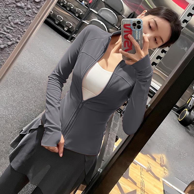Yoga clothes women's 1011 new spring slim-fit stand-up neck sports jacket long-sleeved zipper warm fitness clothes top