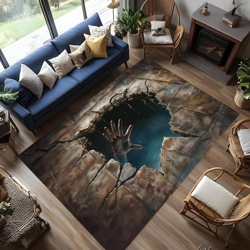 3D Desert Crack Blue Water Area Mat with Visual Illusion Carpets Bedrooms Living Rooms Dining Rooms Gaming Areas Home Decoration 40X60cm