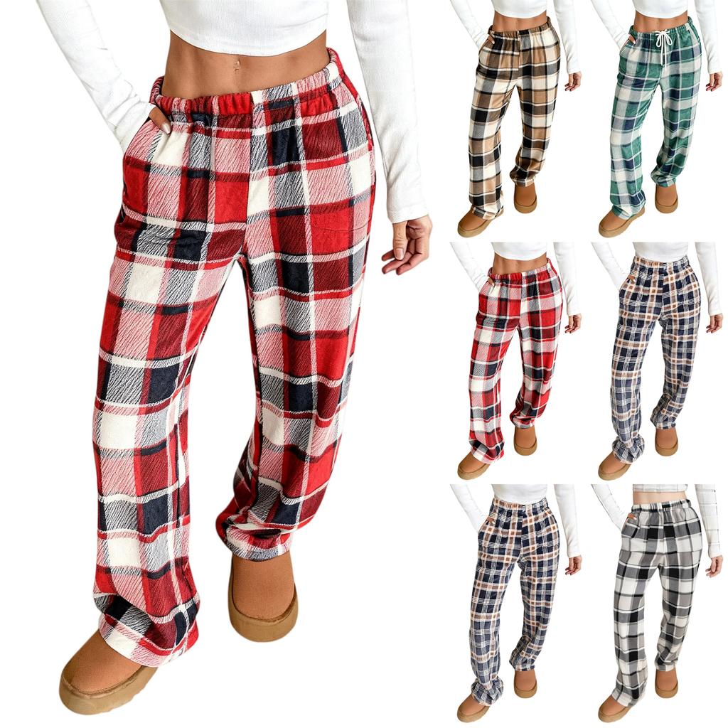 Women Pajama Pants Plush Sleep Pants Soft Elastic Waist Pajama Bottoms Patterned Pants With 2 Pockets