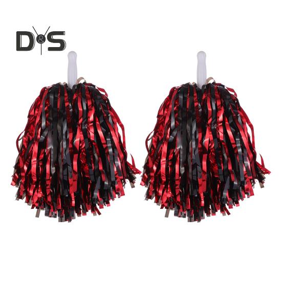 2Pcs Cheerleader Pom Poms Metallic Foil Cheerleader Pom Poms Hand Flowers with Handle for Sports Competitions Celebrations