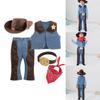 Little Boys Western Cowboy Vest, Pants, Hat, Red Bandana And Belt 5pcs Cosplay Outfit Dress Up Parties Stage Performance Clothing Set