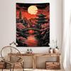Anime Japanese Tapestry Cool Japan Black and Red Sun Nature Forest Pink Cherry Blossom Art Vertical Tapestries Wall Hanging for