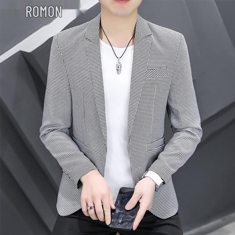 ROMON Men s Slim Fit Houndstooth Casual Blazer M