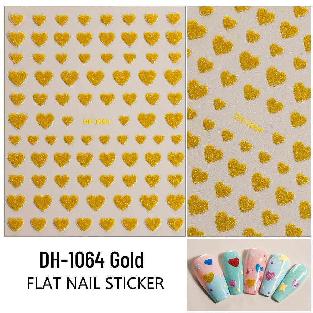 Redanco3D Glitter Cartoon Nail Stickers – Gold & Silver Hearts DH-1064