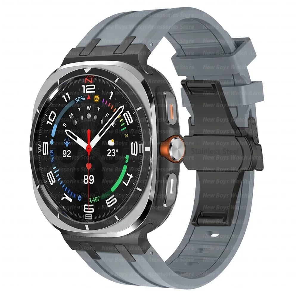 Luxury Sports Rubber Band for Samsung Galaxy Ultra Watch 47mm Curved End Silicone Strap for Samsung Ultra 7 47 47MM Men Bracelet