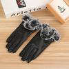 Women Winter Gloves Faux Rabbit Fur PU Leather Touch Screen Mittens Lady Female Outdoor Driving Warm Gloves