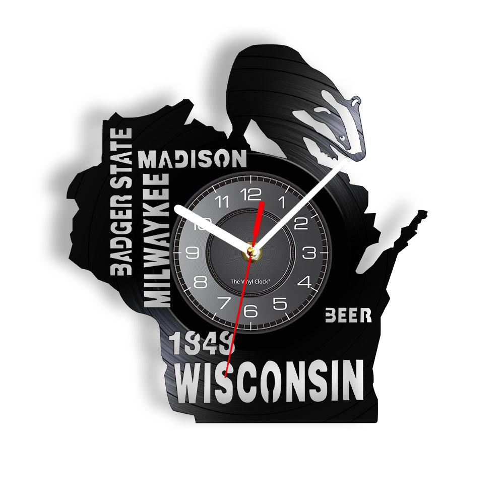 I love Wisconsin Badger State Beer Wall Decor Wall Clock Homesick Wall Art Milwaykee Madison Vinyl Record Wall Clock USA Travel