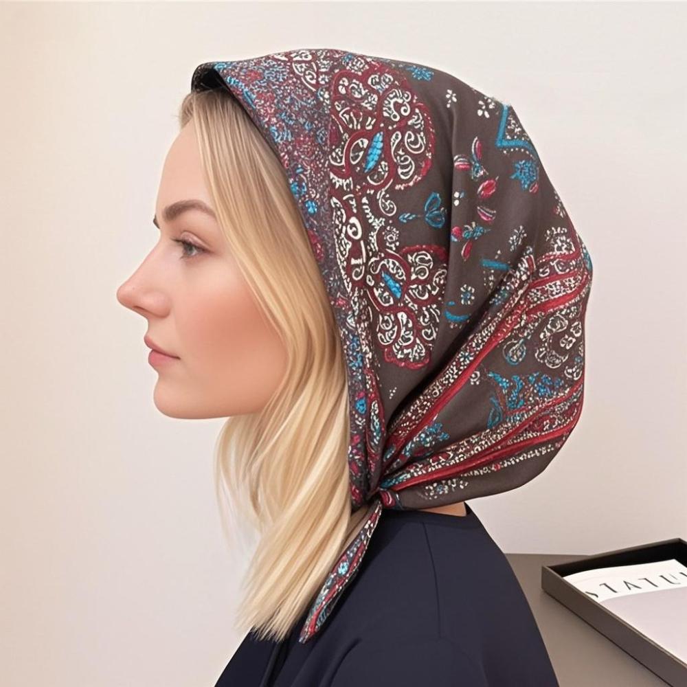 68cm Retro Printed Scarf for Women's Autumn and Winter Polyester Fiber Scarf for Sun Protection and Warm Headscarf Neck Shawl