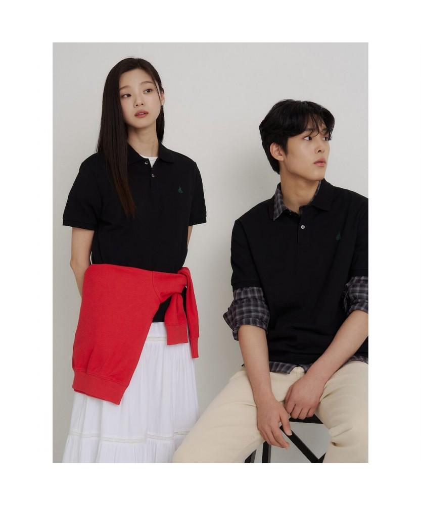 Binpolmen [Essential] Pique Collar Neck Short Sleeve T-Shirt Black