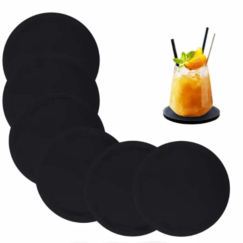 1Pcs Non Slip Round Silicone Drink Coasters Black Cup Coaster For Hot And Cold Beverages Drinks - Anti Stain And Heat Resistant