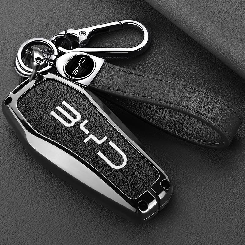 Styling Mouldings Alloy Leather Car Smart Remote Key Case Cover Emblem Accessories For BYD Song Pro Tang Dmi QIn PLUS MAX Yuan E