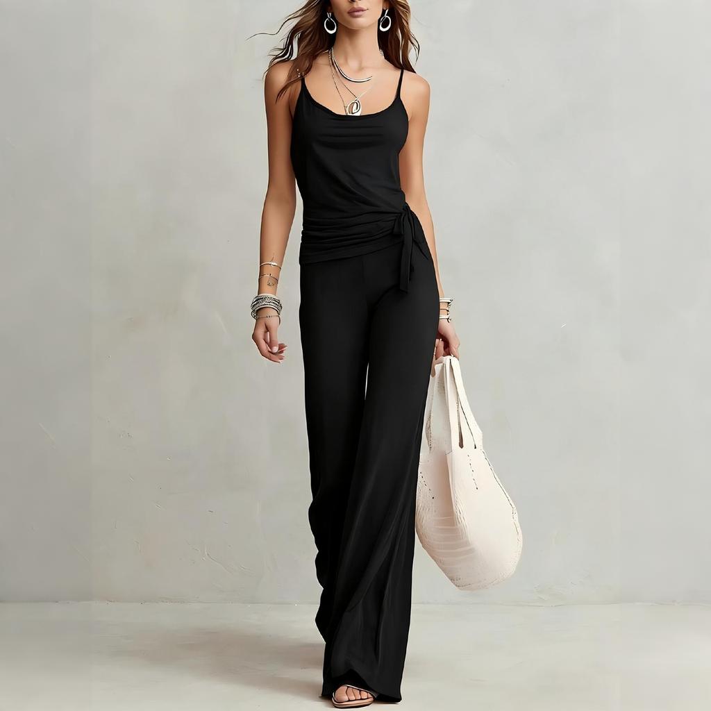 Women Casual Two Piece Set Sleeveless Tank Top with High Waist Wide Leg Pants Lounge Wear Summer Outfit