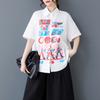 DIMANAF 2026 Dame Plus Size Ny Forår Sommer Bluse Print Kortærmet Afslappet Skjorte Løse Toppe Skjorter Bomuld