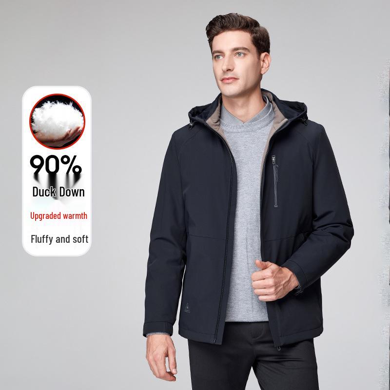 Men's Hooded Winter White Duck Down Jacket - Warm Middle-aged Business Outerwear