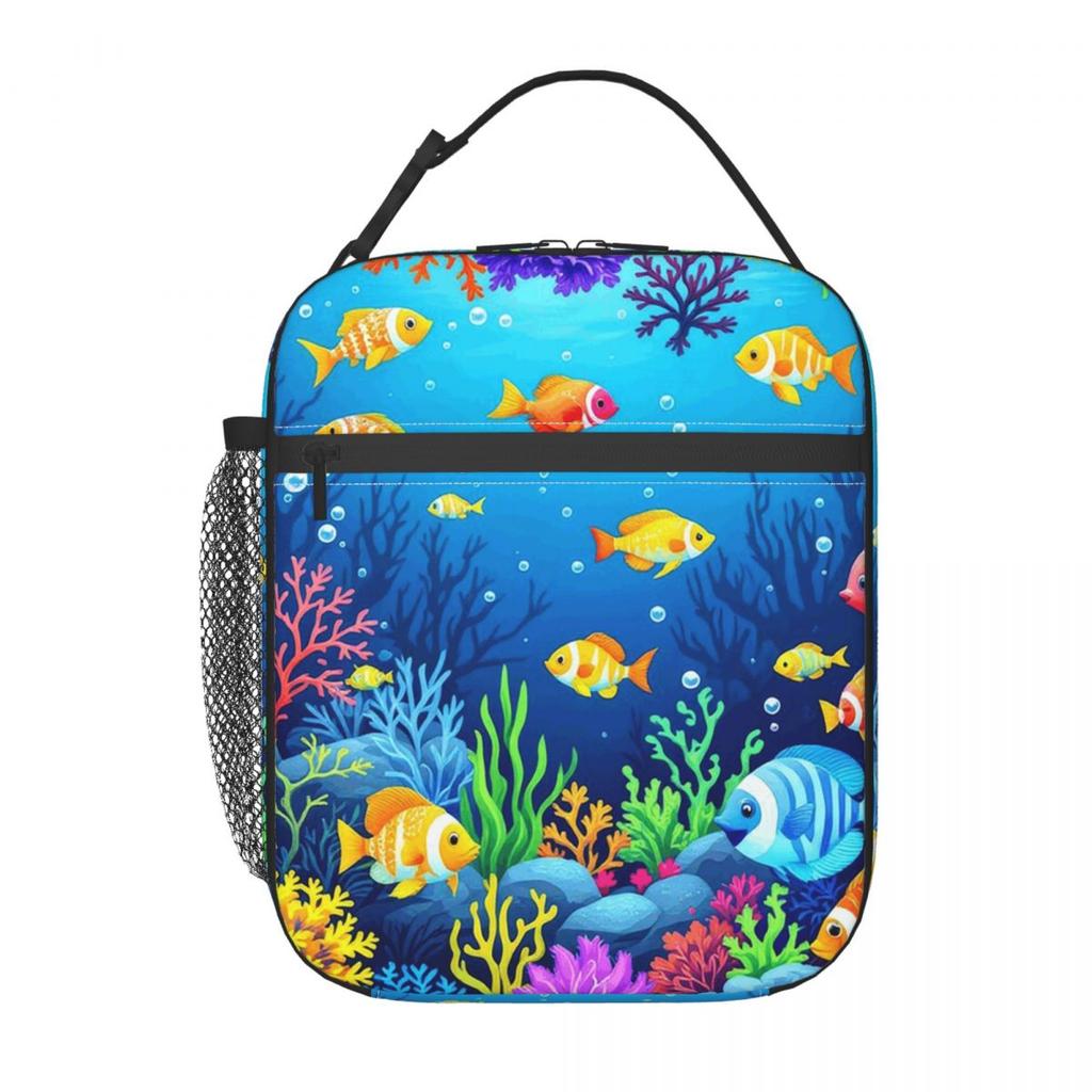 Underwater Coral Reef Fish Insulated Lunch Bag for Women Kids Portable Food Boxes Thermal Lunch Box Tote