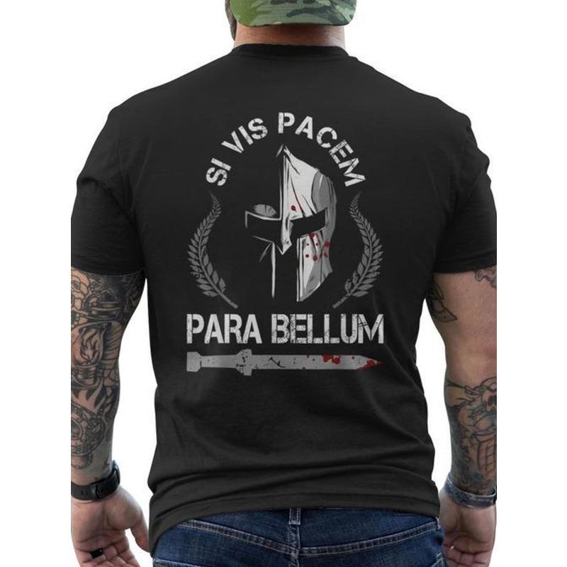 Мужская латинская мотивирующая футболка - Si Vis Pacem Para Bellum (Если хочешь мира, готовься к войне) - Шлем Спартанца и Лавровый Венок Напечатаны на Спине S