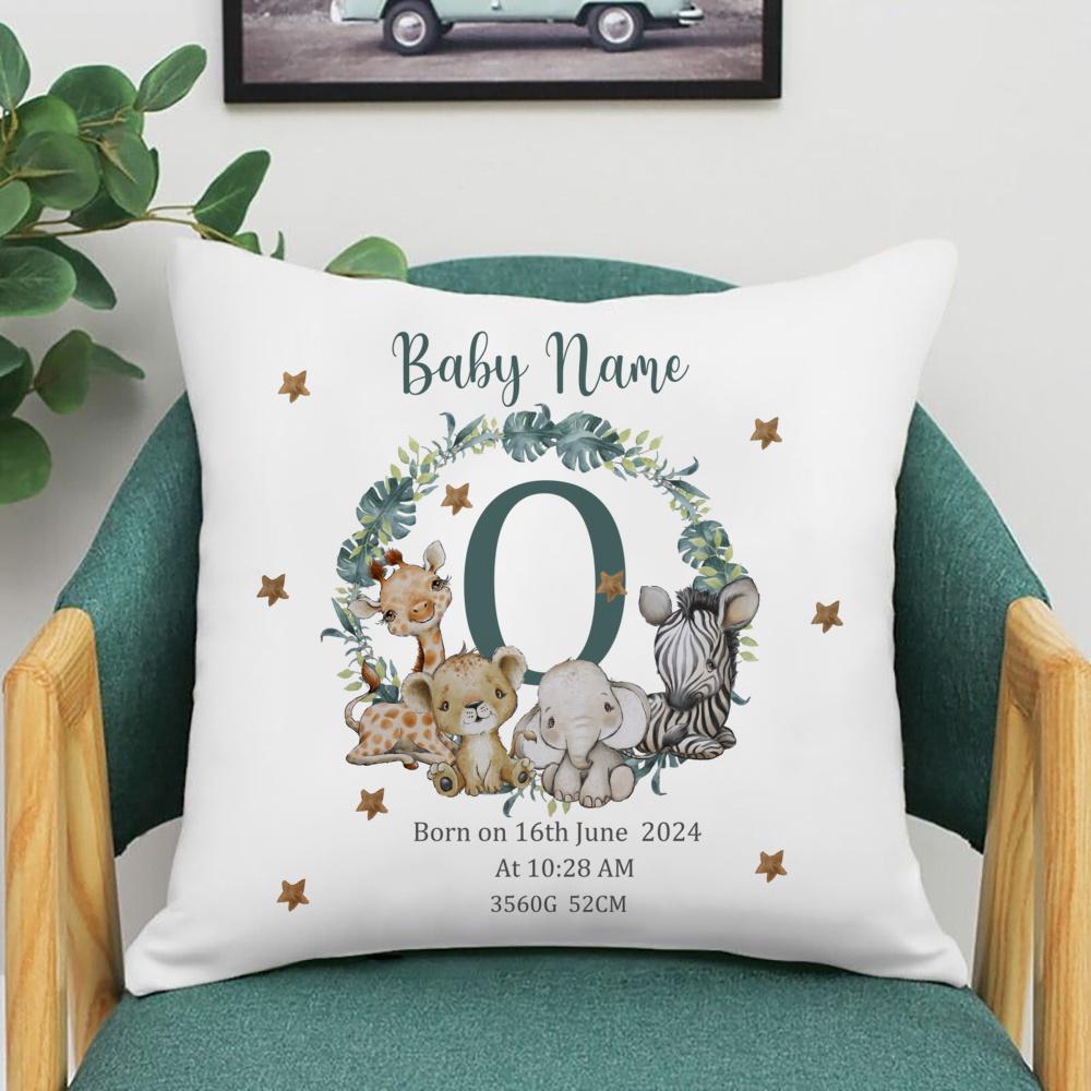 Personalized Safari Animal with Name Pillow Case Nursery Cushion Cover Bedroom Kids Wild Party Decor Pillowcase Baby Shower Gift