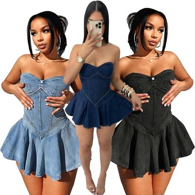 Chest Wrap Sexy Dress Women Sleeveless Backless Splicing Slim Fit Strapless Mini Dresses Sexy A Line Denim Vestidos