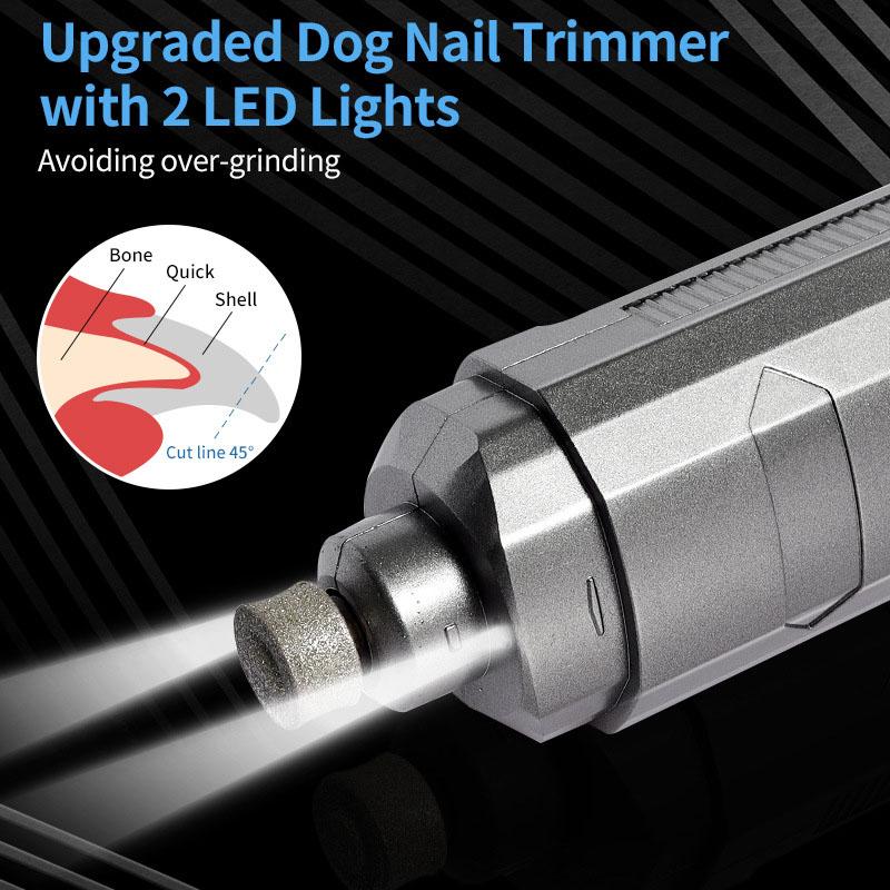 Upgraded Professional 2-Speed Electric Rechargeable Painless Pet Dog Nail Grinder Dog Nail File Trimmers with 2 LED Lights