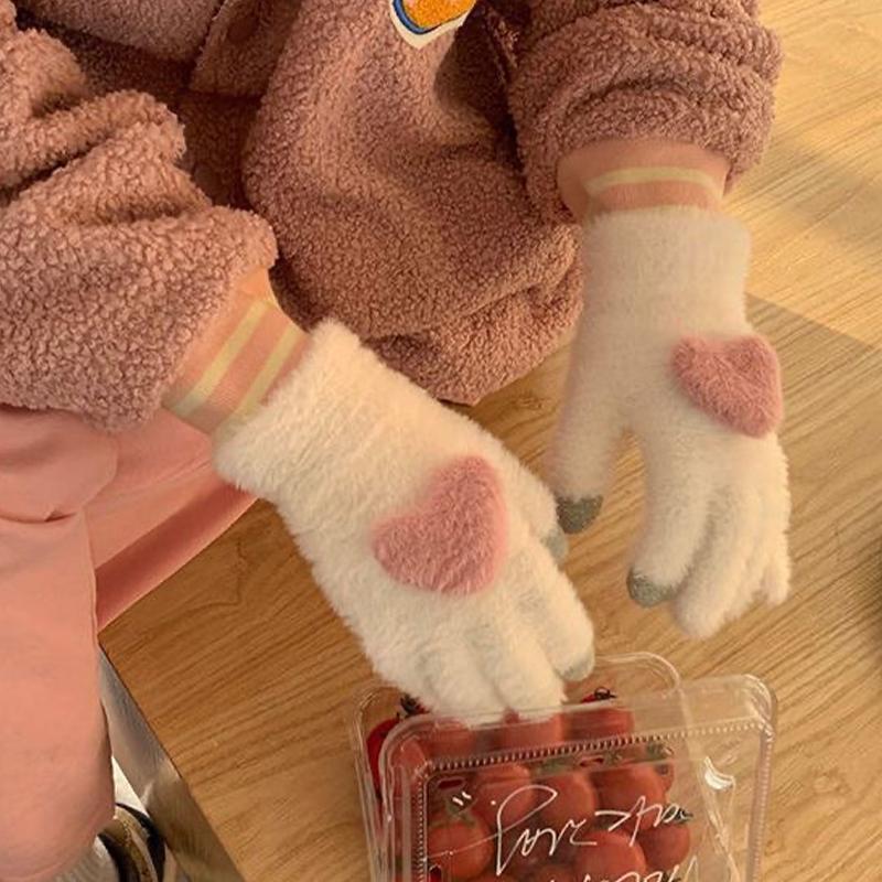 Love Plush Gloves Women's Cute Warm Thick Cycling Touch Screen Gloves