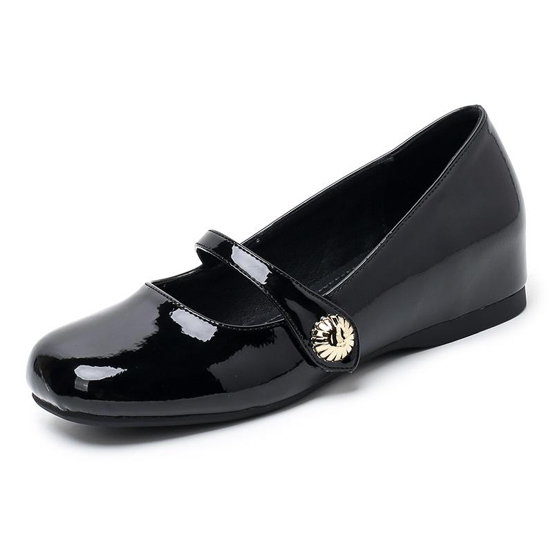 Scarpe Mary Jane retro stile fata da donna primavera e autunno nuove in vernice fibbia dorata piccola ballerine interne con rialzo