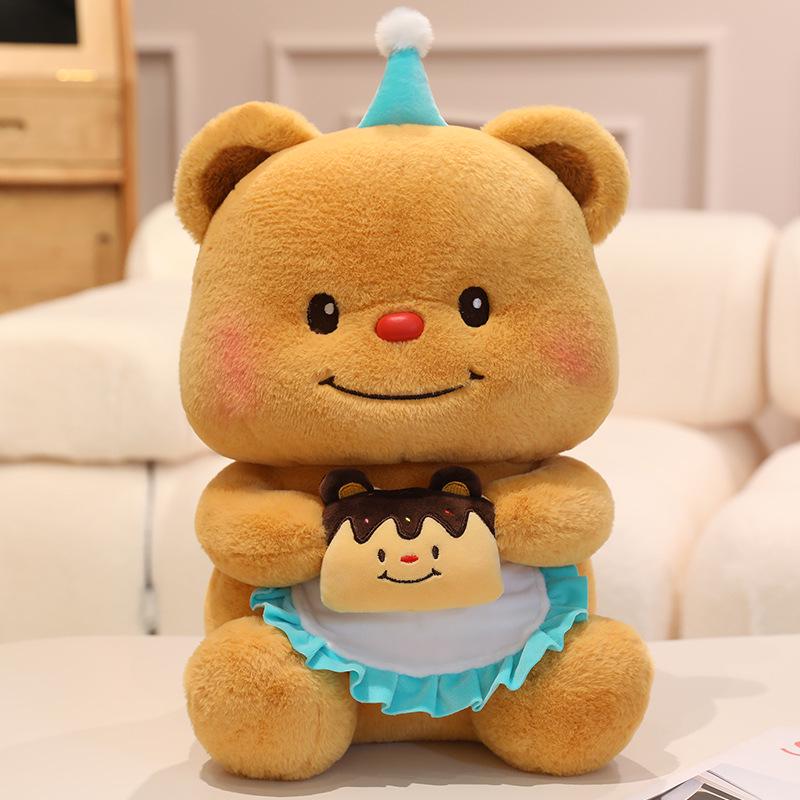 Cute Bear Plush Doll Pillow - Adorable Cake Cream Design, Perfect Birthday Gift for Girls