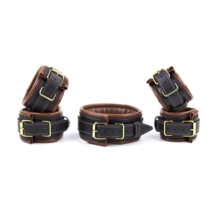Exotic Sexy Suit Sex Toys for Adults Black Leather SM Bondage Set 3pcs Restraints Collars Ankle Cuff Handcuffs for Adult