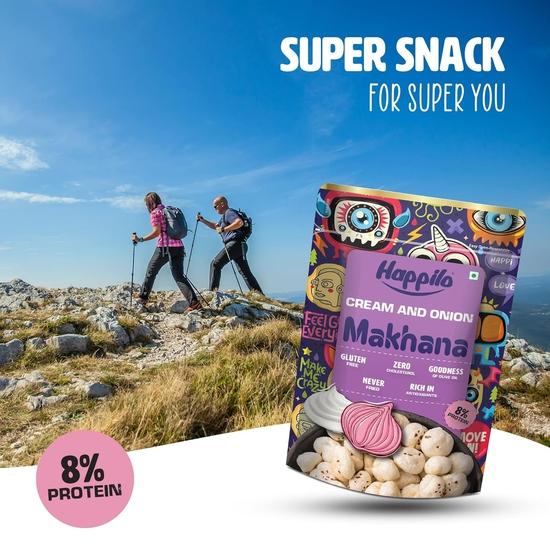 Happilo Premium Super Snack Makhana Smetana a Cibule 60g, Pražené Liščí Oříšky Zdravá Svačinka Nízkokalorické Bezlepkové a Veganské