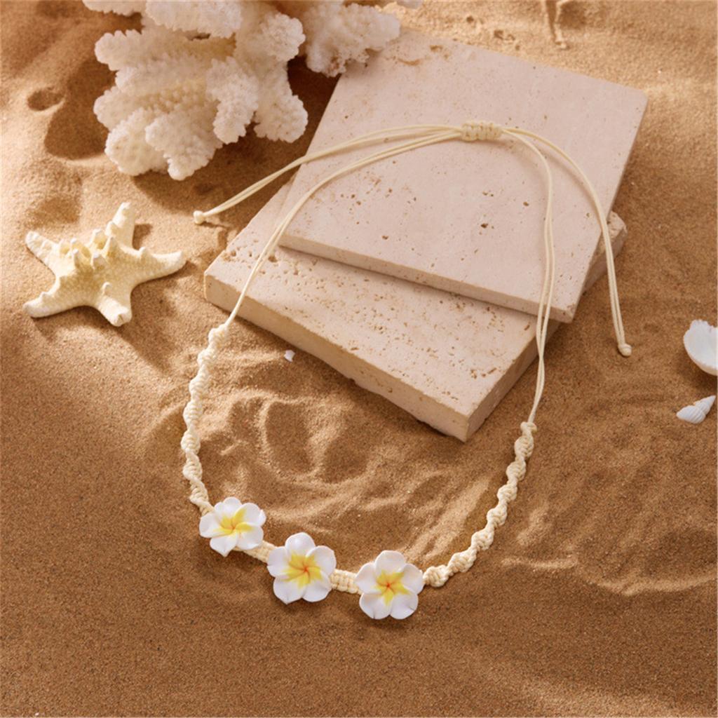 Handmade Braided Plumeria Necklace Soft Clay Flower Jewelry Tropical Styles Beach Party Fashion Jewelry Accessory
