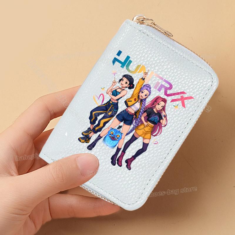 Perfect KPop Demon Hunters Women Short Wallets Pu Leather Credit Card Holder Multi-slot Small Zipper Wallets Female Clutch Coin Purse
