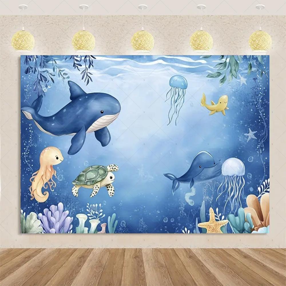 Marine Life Exploration Ocean Theme Series Birthday Party Decoration Background Cloth Gift Underwater Banner Photography Studio