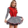 Damen Rennfahrerin Kostüm Schachbrettmuster Langarm Pailletten A-Linie Tüllrock Shorts Fahrerkleid