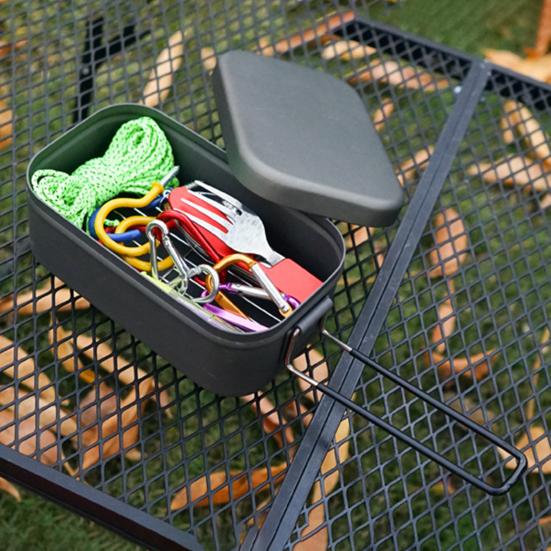 800ml Bento Box Anodizing Folding Handle Large Capacity Heat Resistant Aluminum Camping Bento Container Steaming Rack Outdoor Supply
